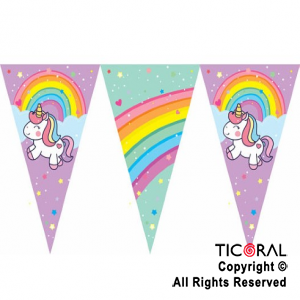 UNICORNIO ARCO IRIS BANDERIN TRIANGULAR X 1